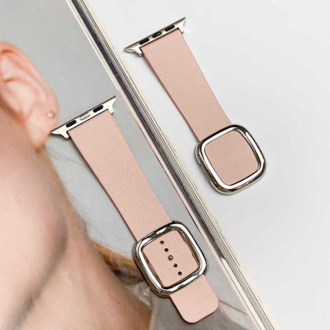 Кожаный ремешок Modern Buckle Leather для Apple Watch 42/44/45mm Silver/Pink sand